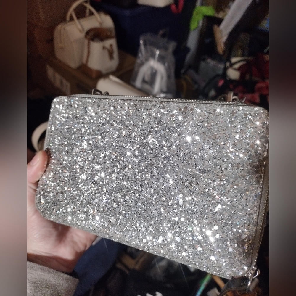 [Kate Spade] authentic metallic tinsel camera crossbody bag & matching card case - Picture 4 of 15